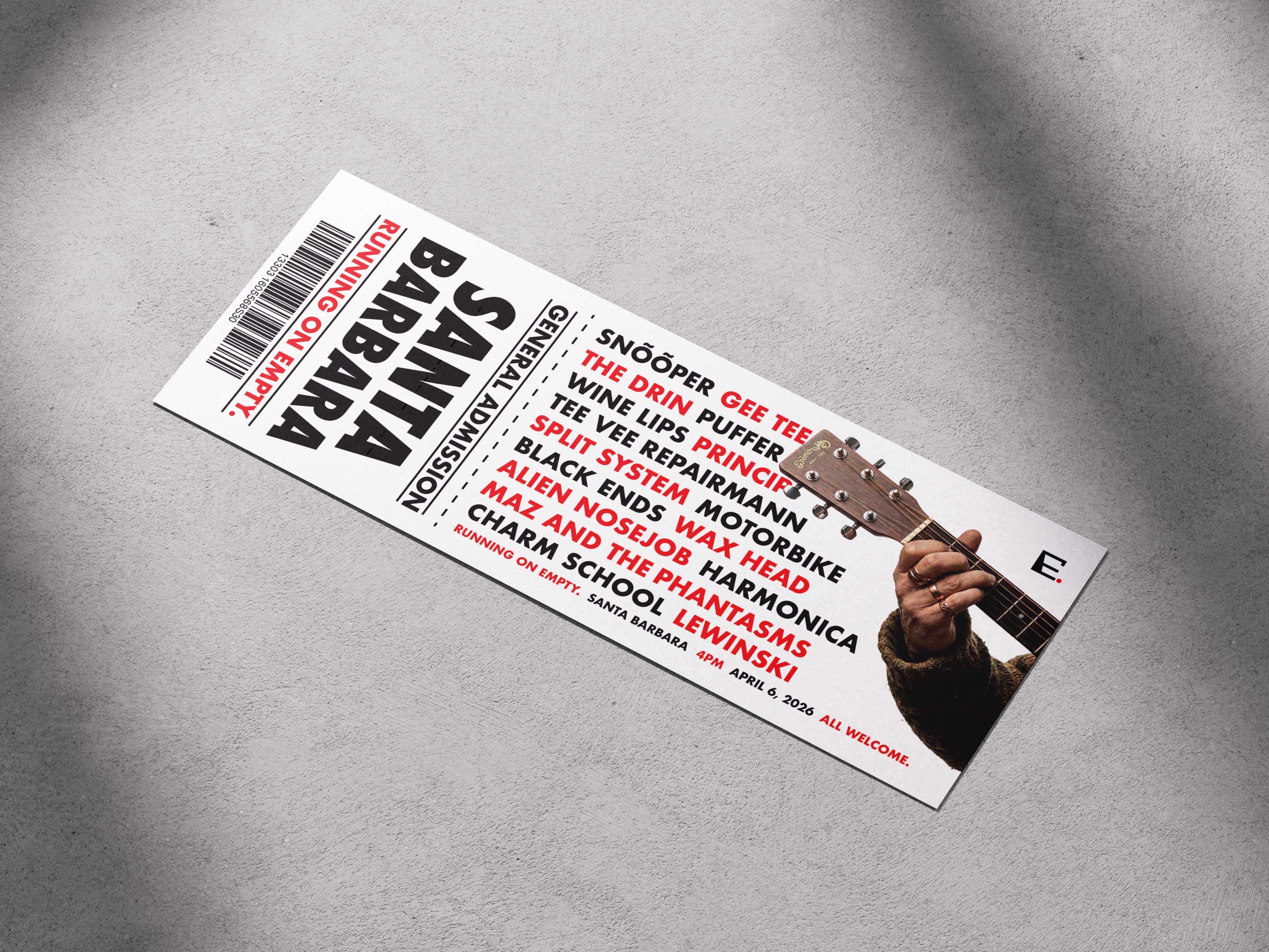 Running on Empty — ticket mockup 2